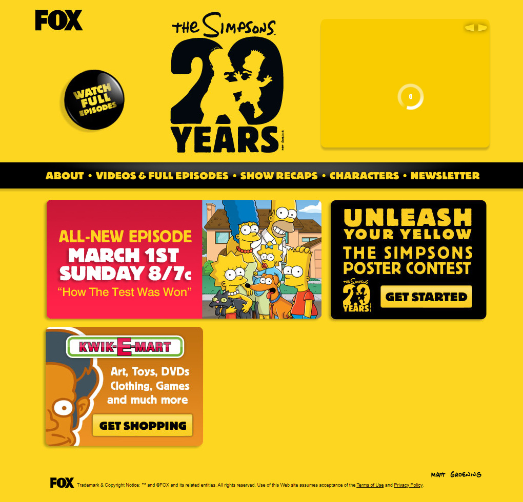 The Simpsons website in 2009
