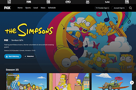 The Simpsons website in 2024