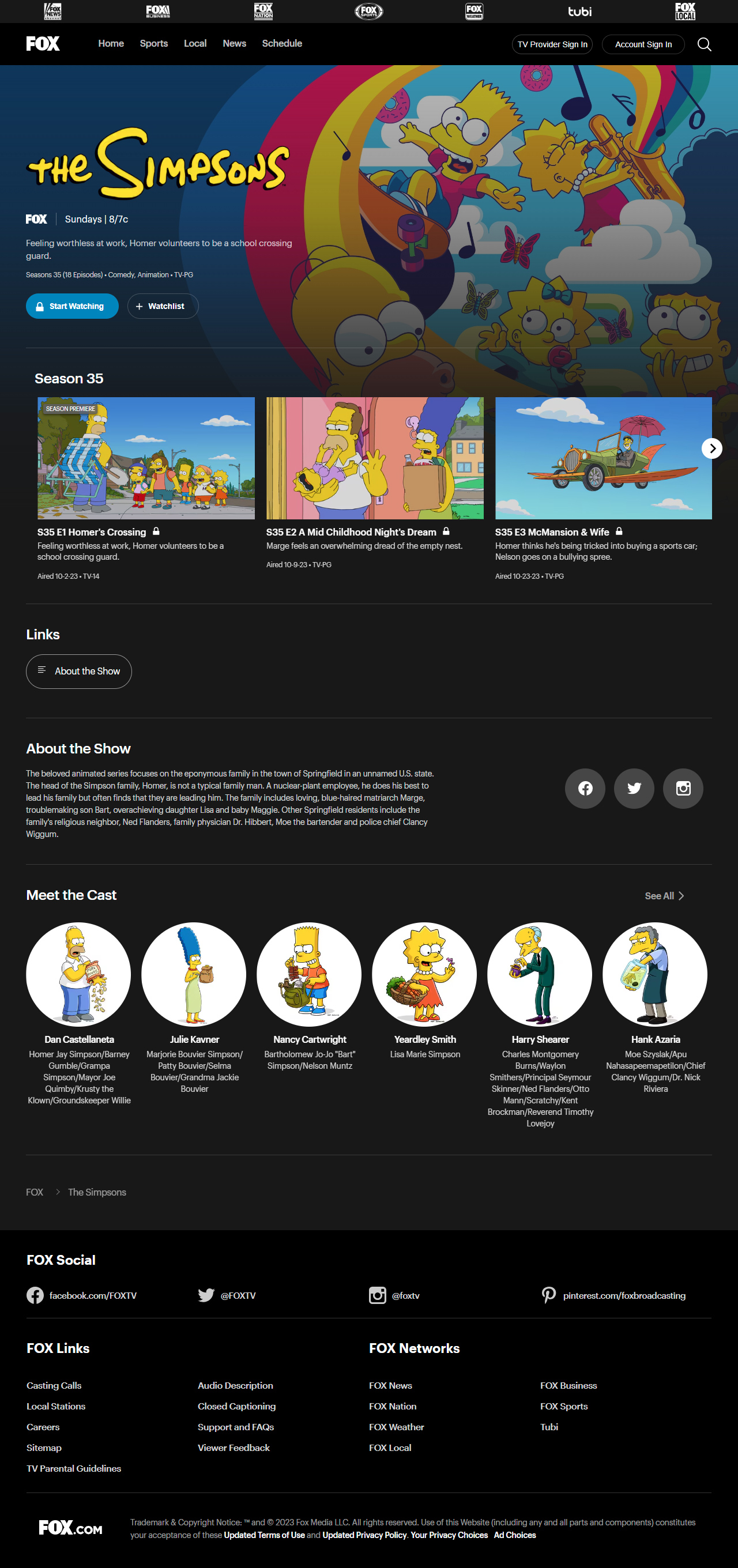 The Simpsons website in 2024