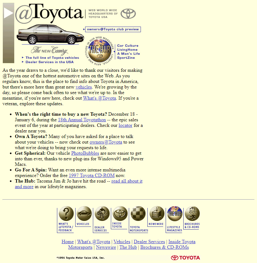 Toyota website in 1996