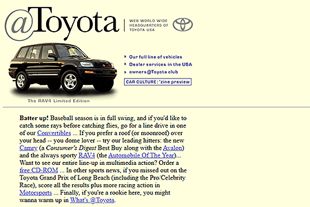 Toyota website in 1997