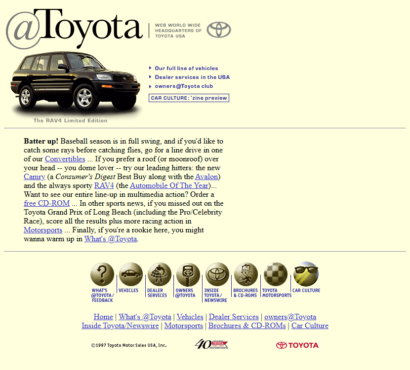 Toyota website in 1997
