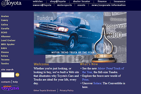 Toyota website in 2000