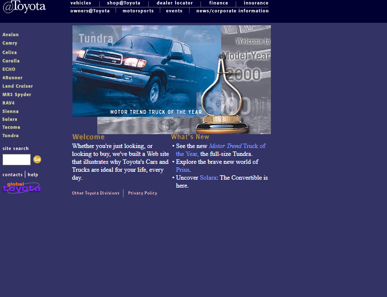 Toyota website in 2000