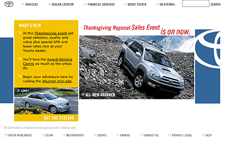 Toyota website in 2002