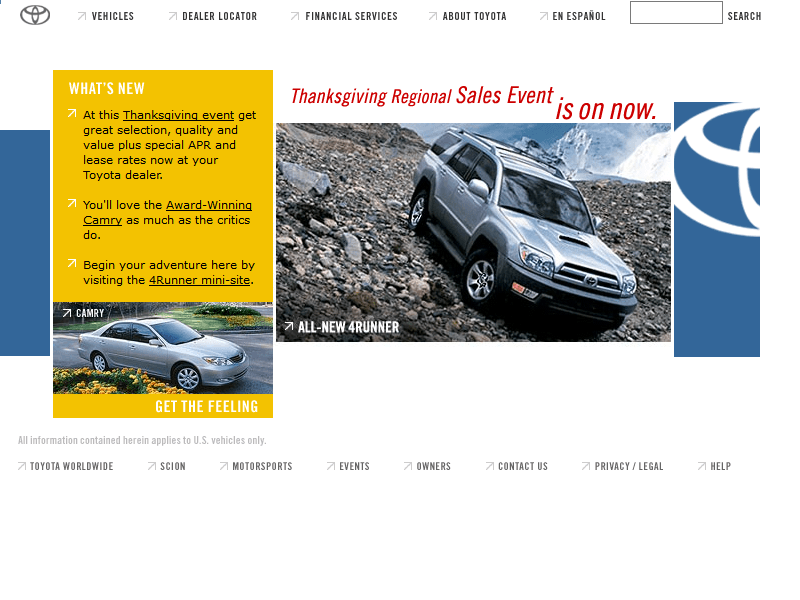 Toyota website in 2002