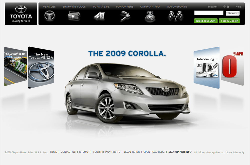 Toyota website in 2008