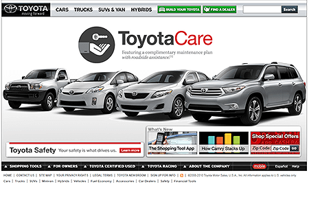 Toyota website in 2010