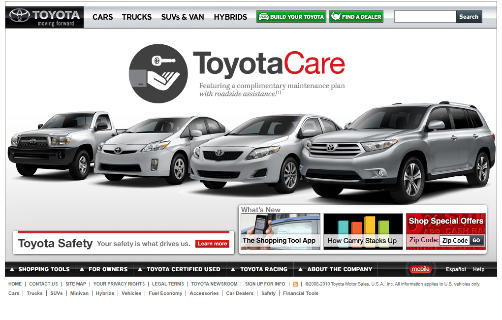 Toyota website in 2010