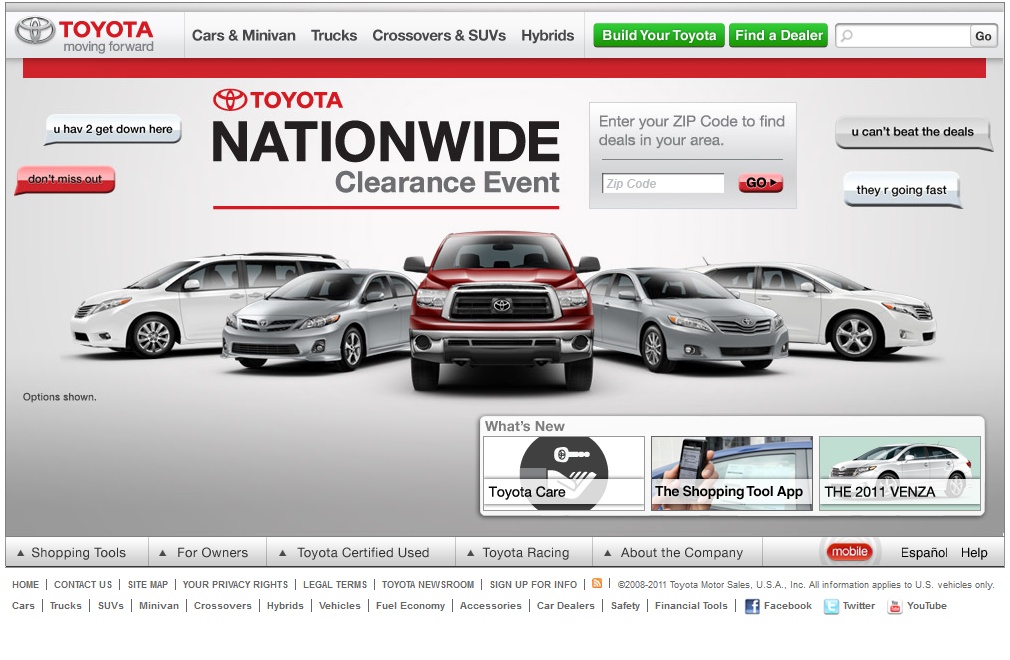 Toyota website in 2011