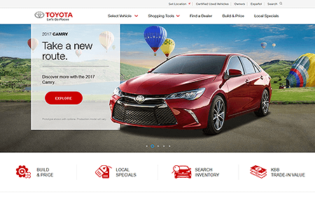 Toyota website in 2016