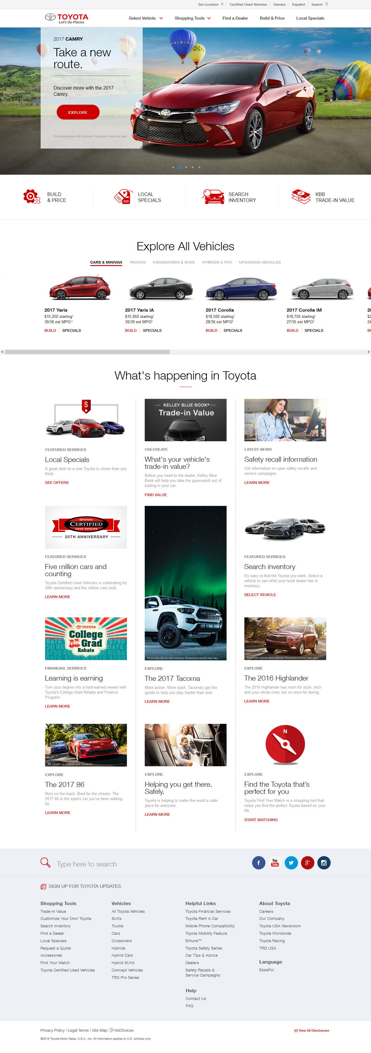 Toyota website in 2016