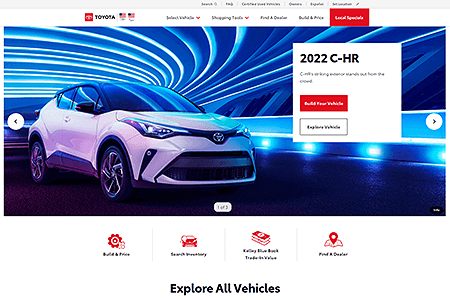 Toyota website in 2022