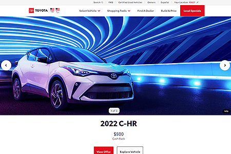 Toyota website in 2022