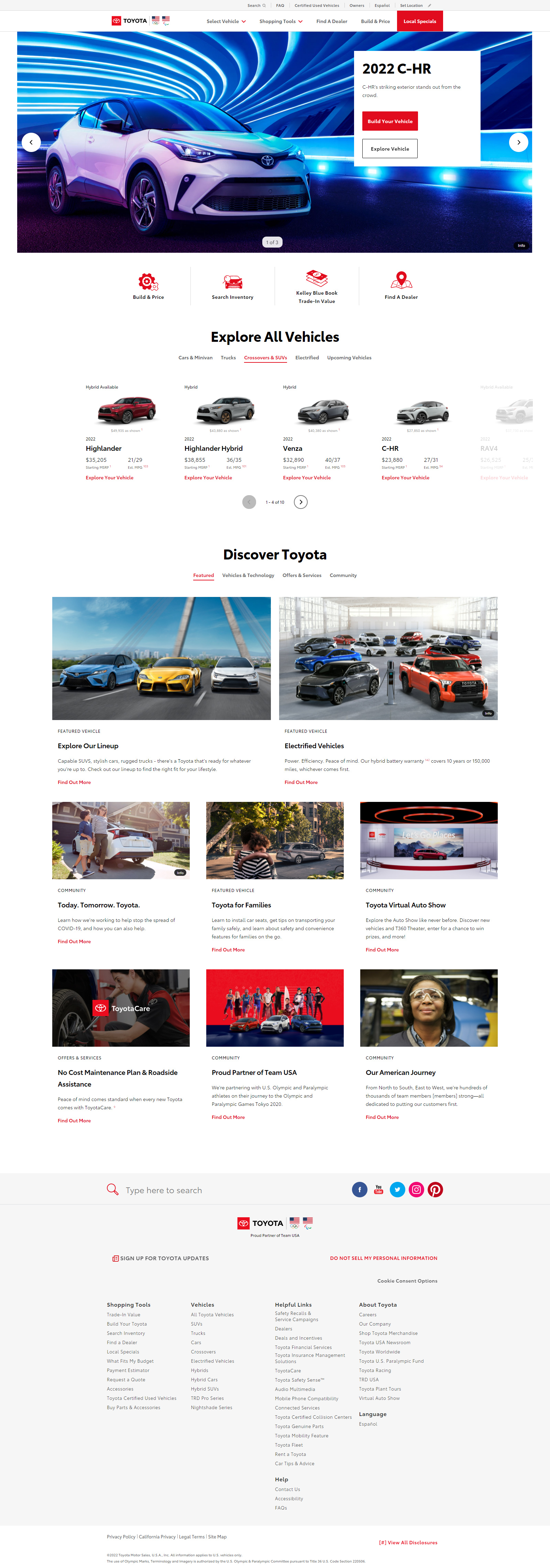 Toyota website in 2022