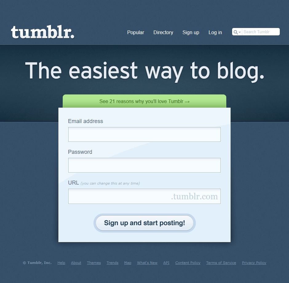 Log in, Tumblr