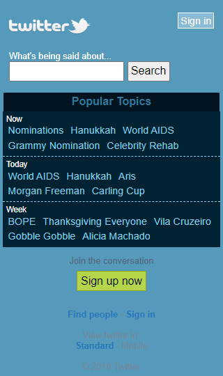 Twitter mobile version in 2010