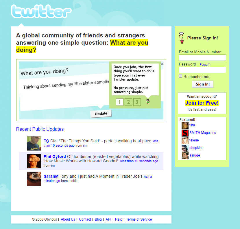 Twitter website in 2006