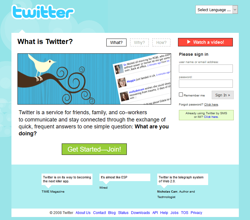 Twitter website in 2008