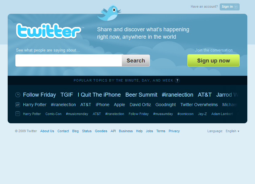 Twitter website in 2009