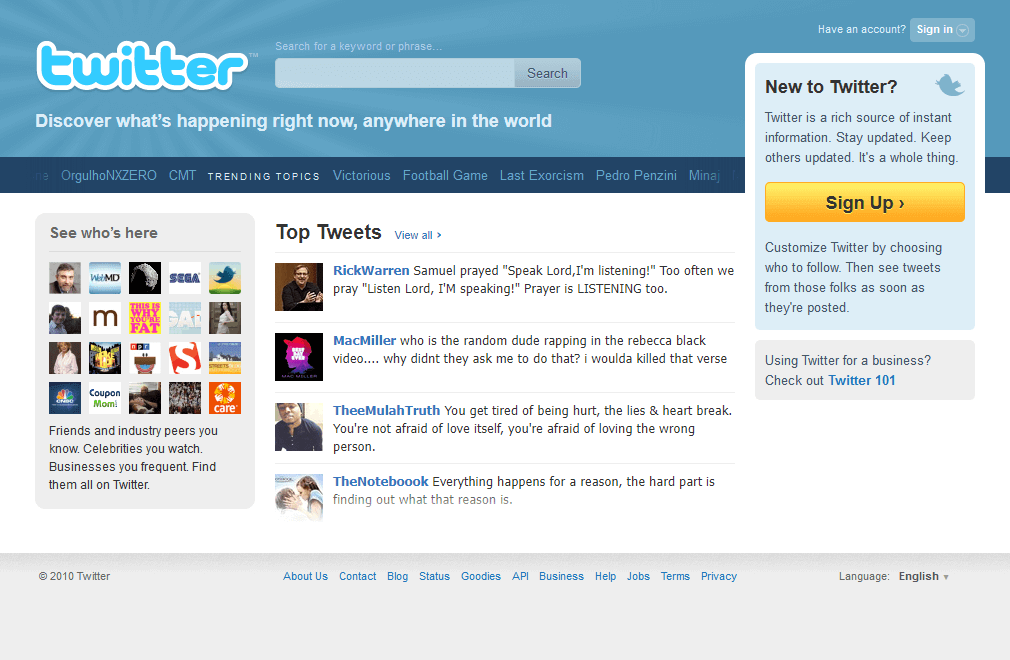 Twitter website in 2010