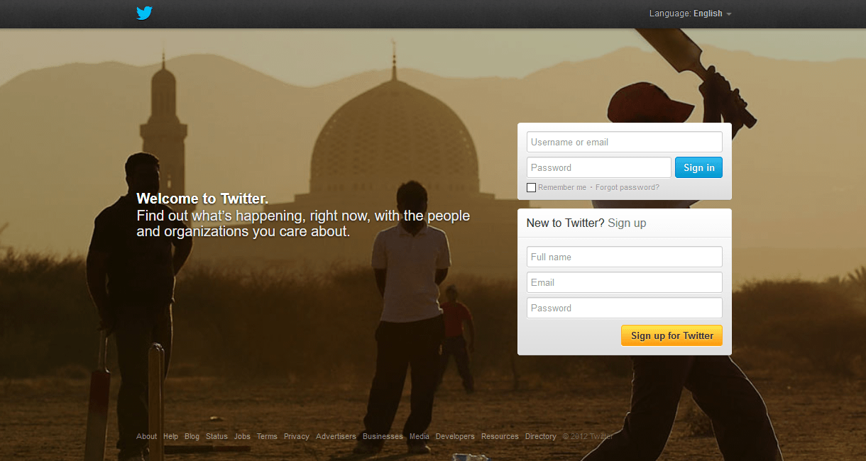 Twitter website in 2012