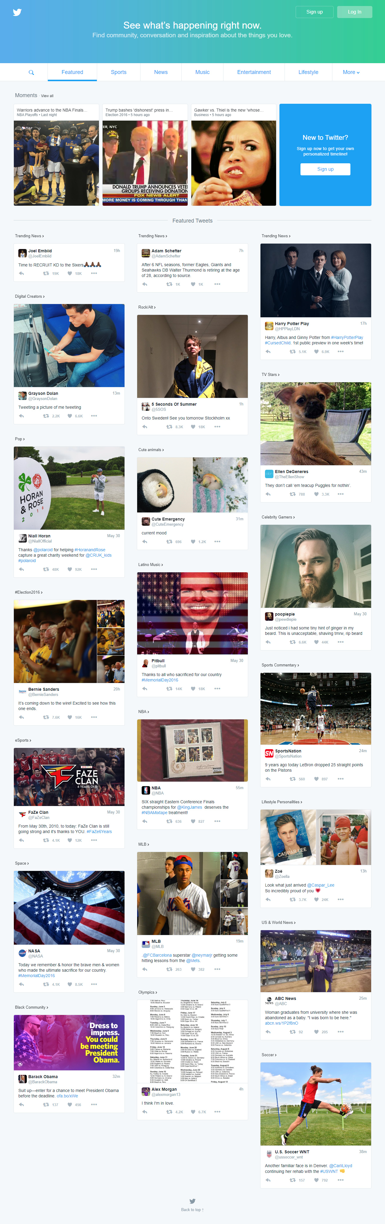 Twitter website in 2016