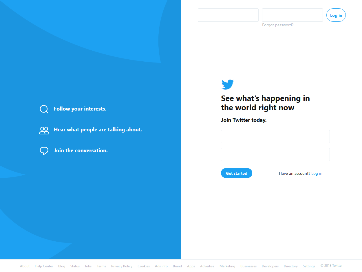 Twitter website in 2018