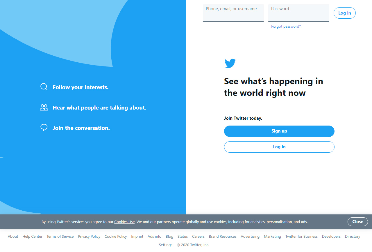 Twitter website in 2020