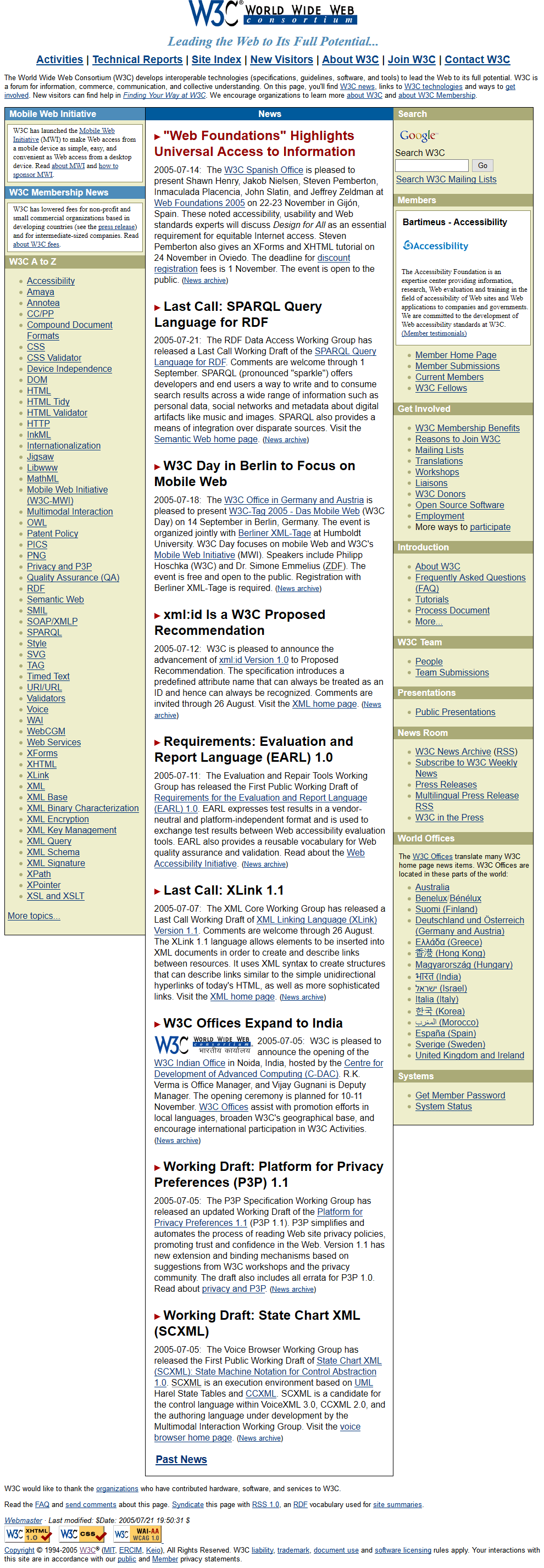 W3C.org website in 2005