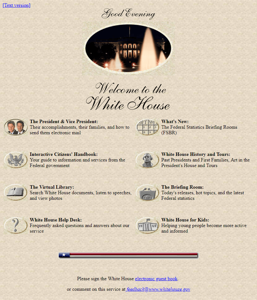 The White House website in 1996