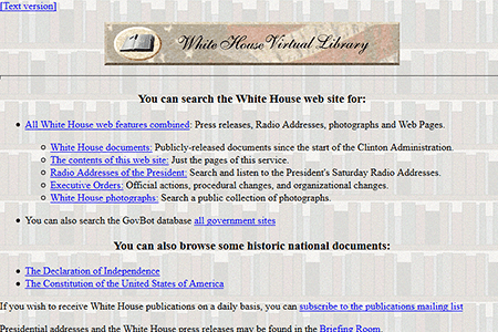 The White House website in 1997