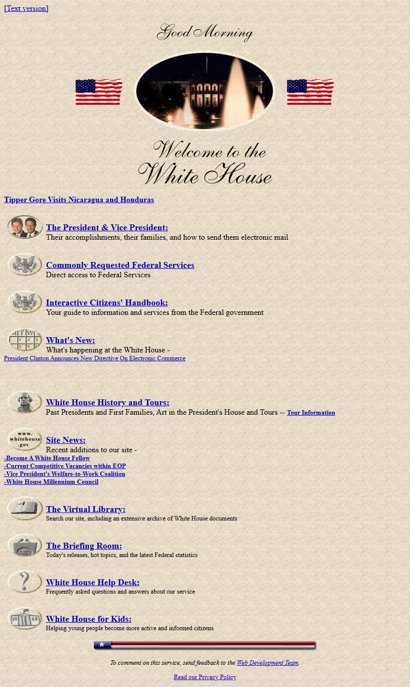 The White House website in 1998