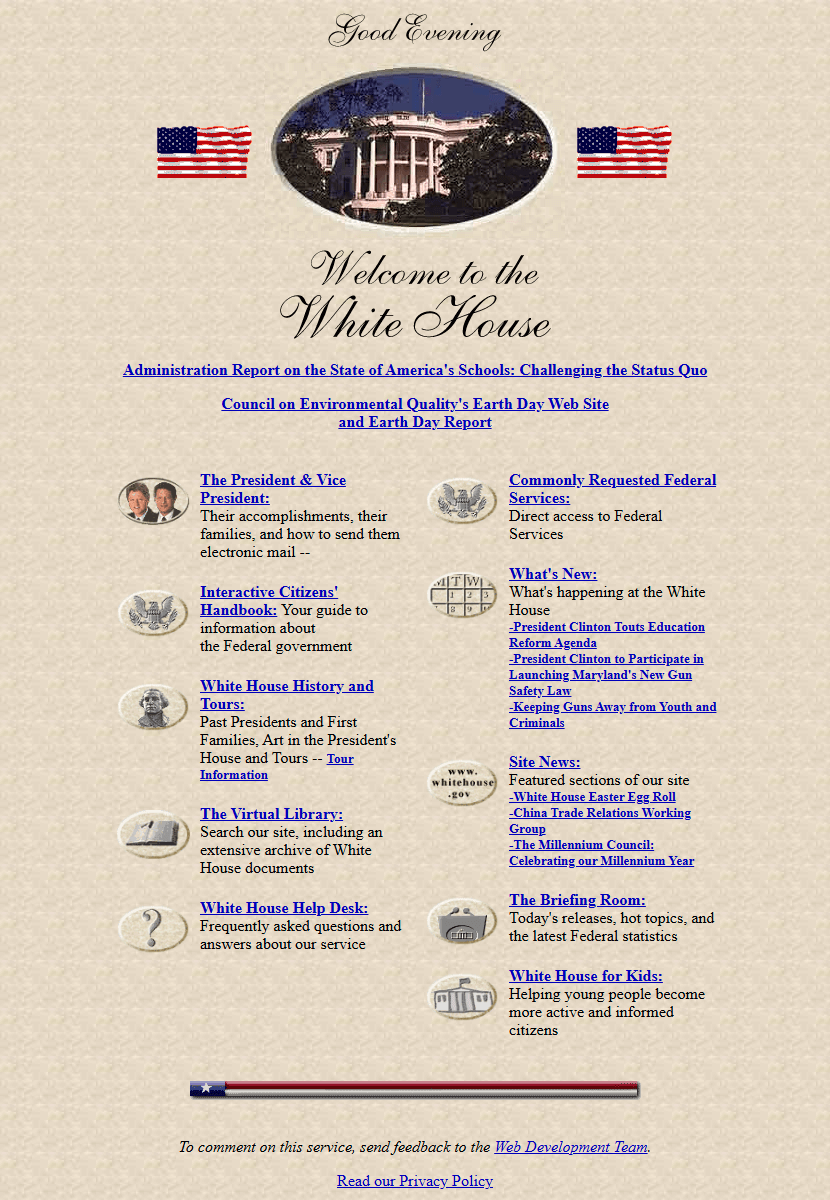 The White House website in 2000
