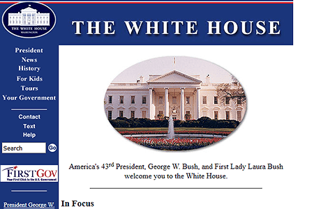The White House website in 2001