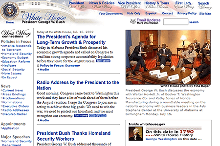 The White House website in 2002