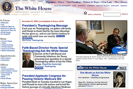 The White House website in 2003