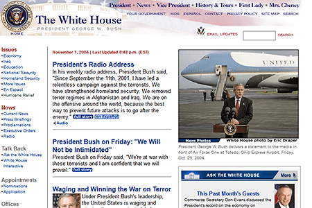 The White House website in 2004