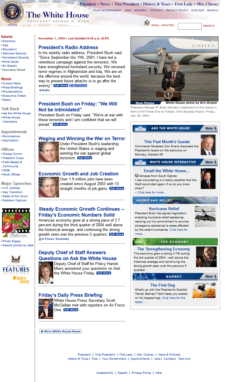The White House website in 2004