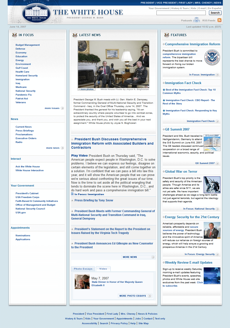 The White House website in 2007