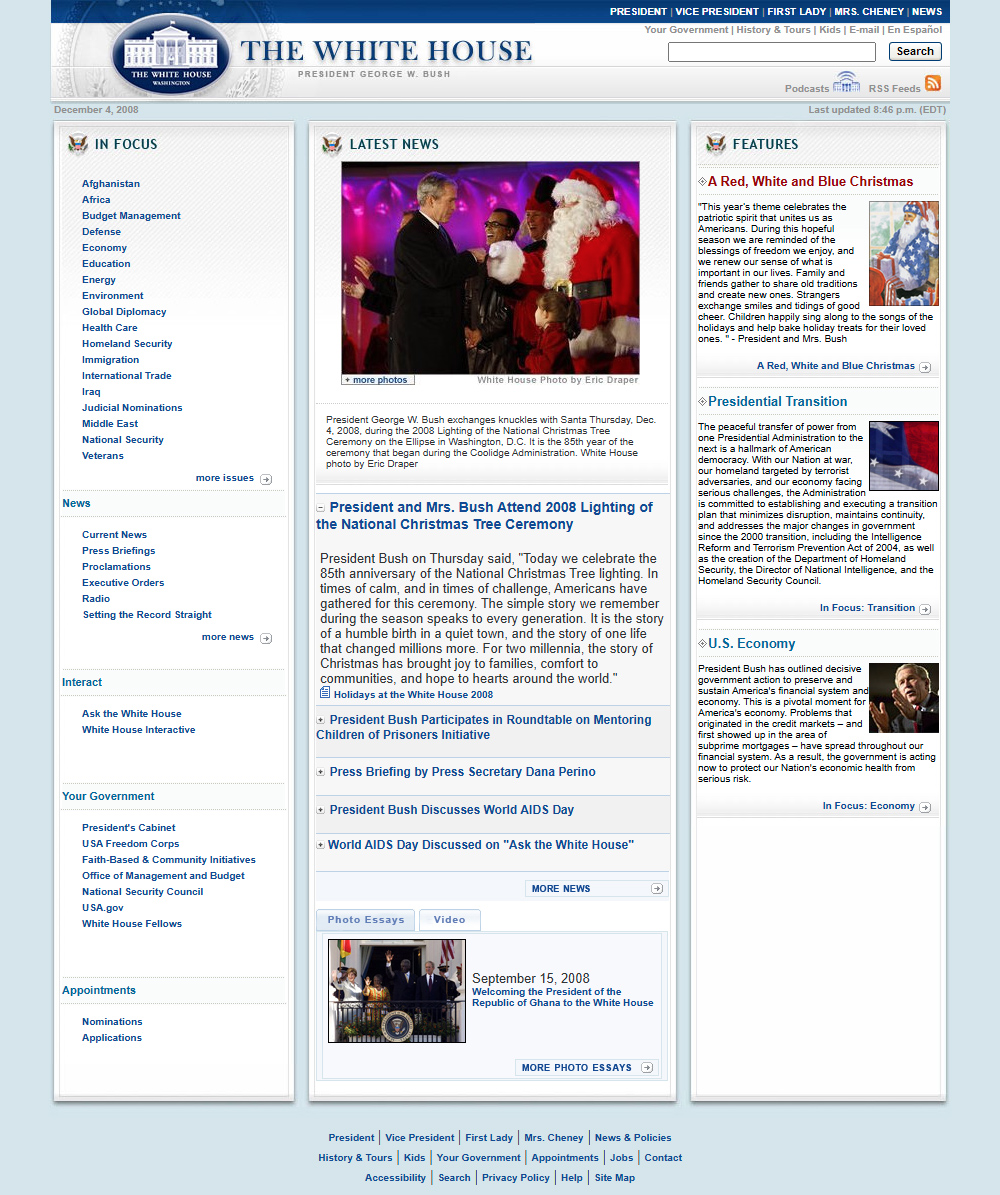The White House website in 2008