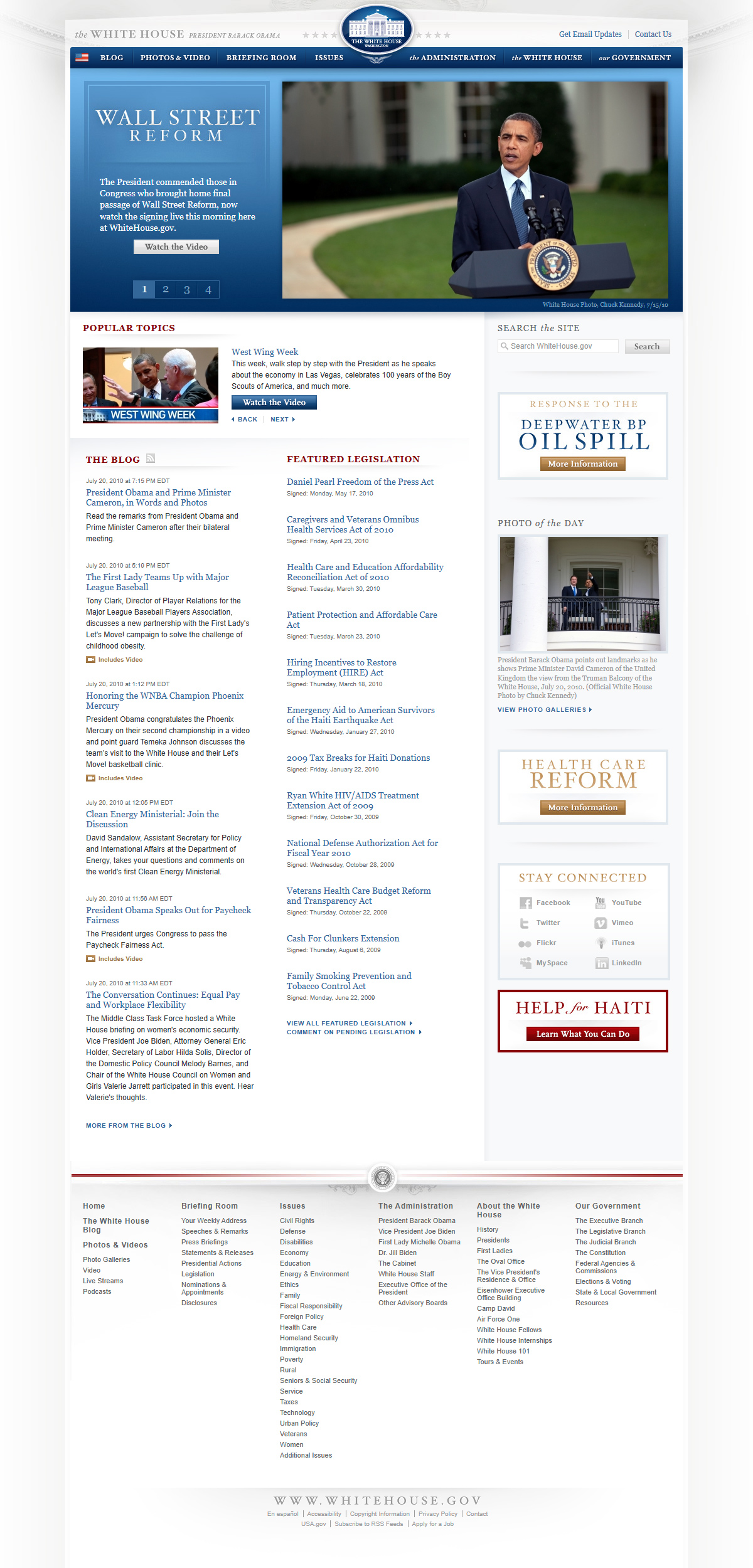 The White House website in 2010