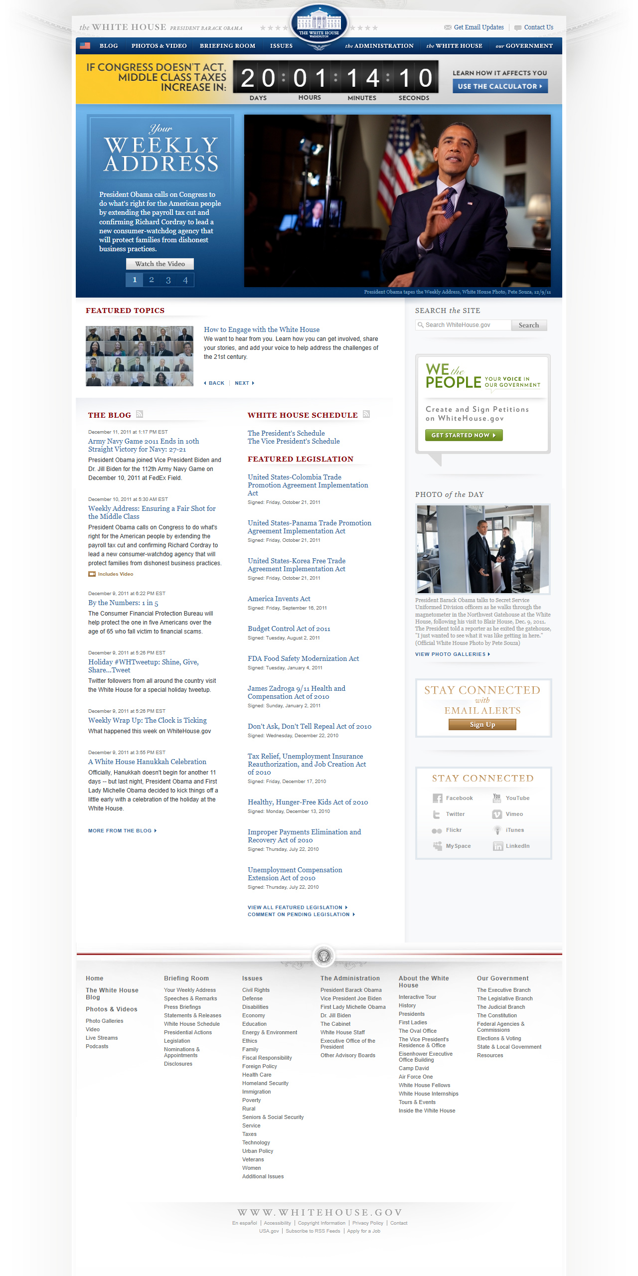 The White House website in 2011