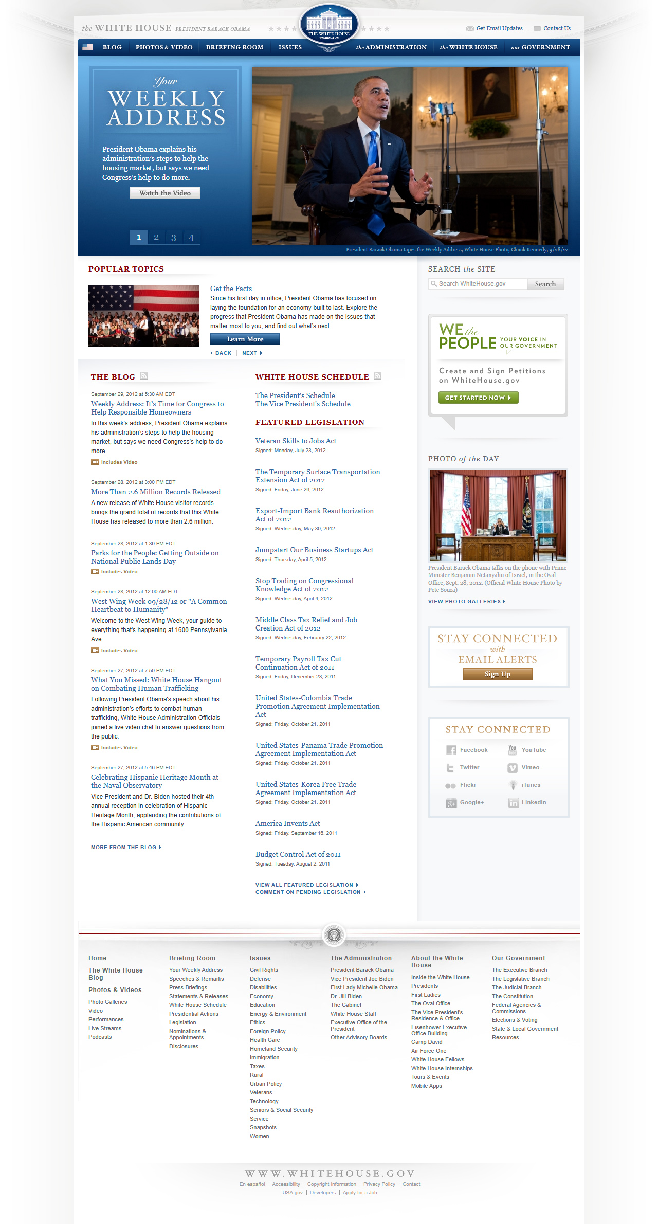 The White House website in 2012