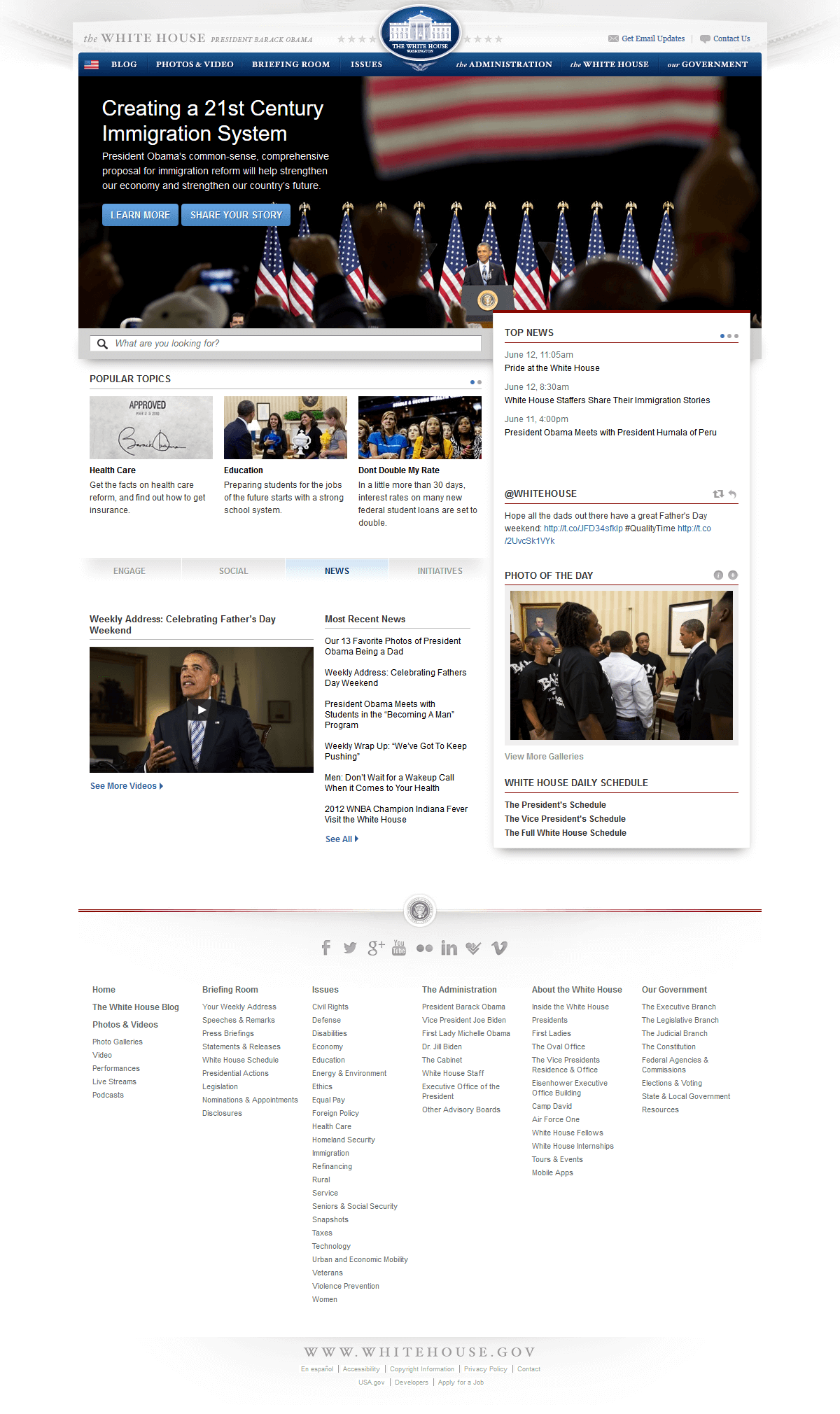 The White House website in 2013