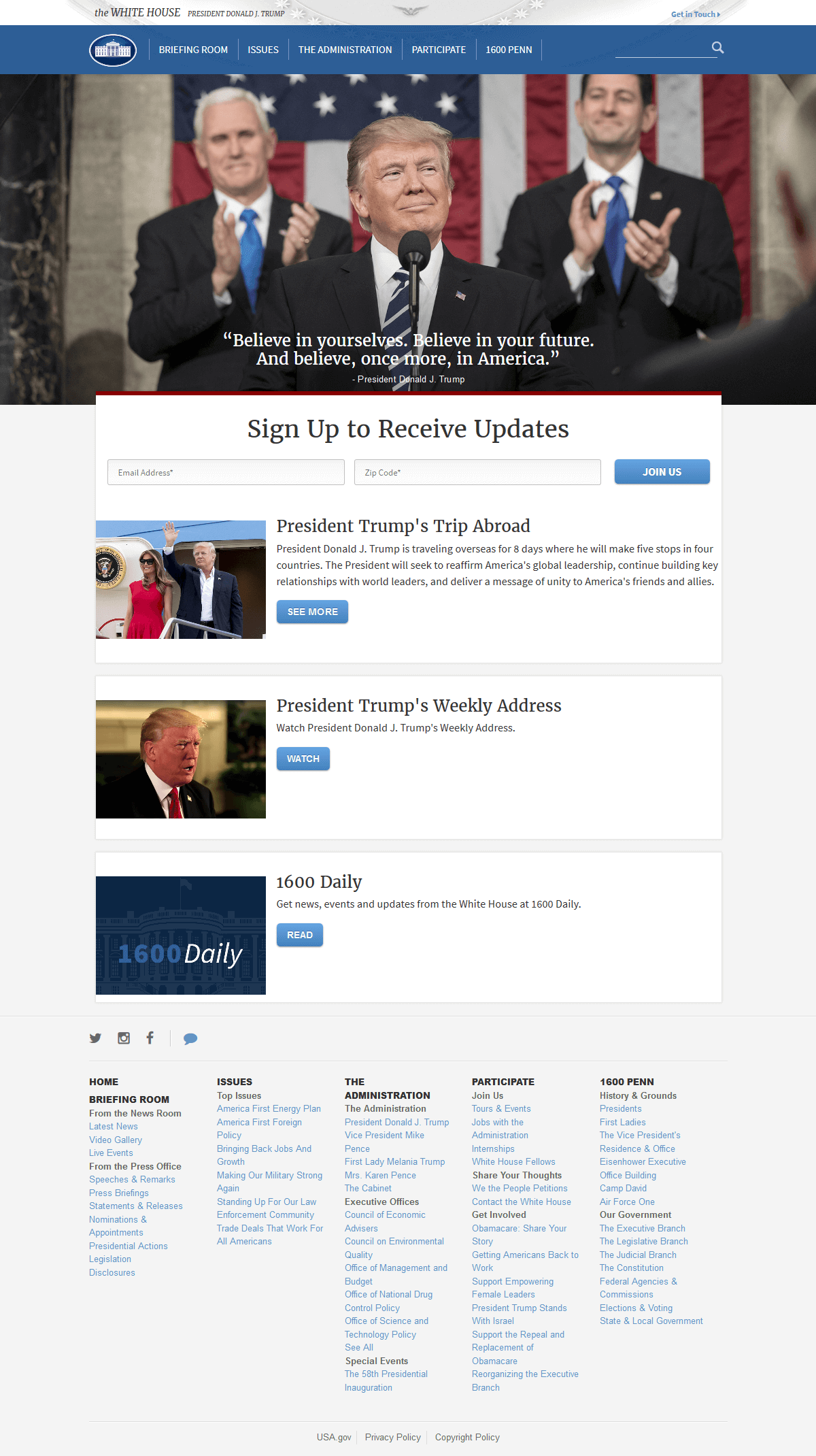 The White House website in 2017