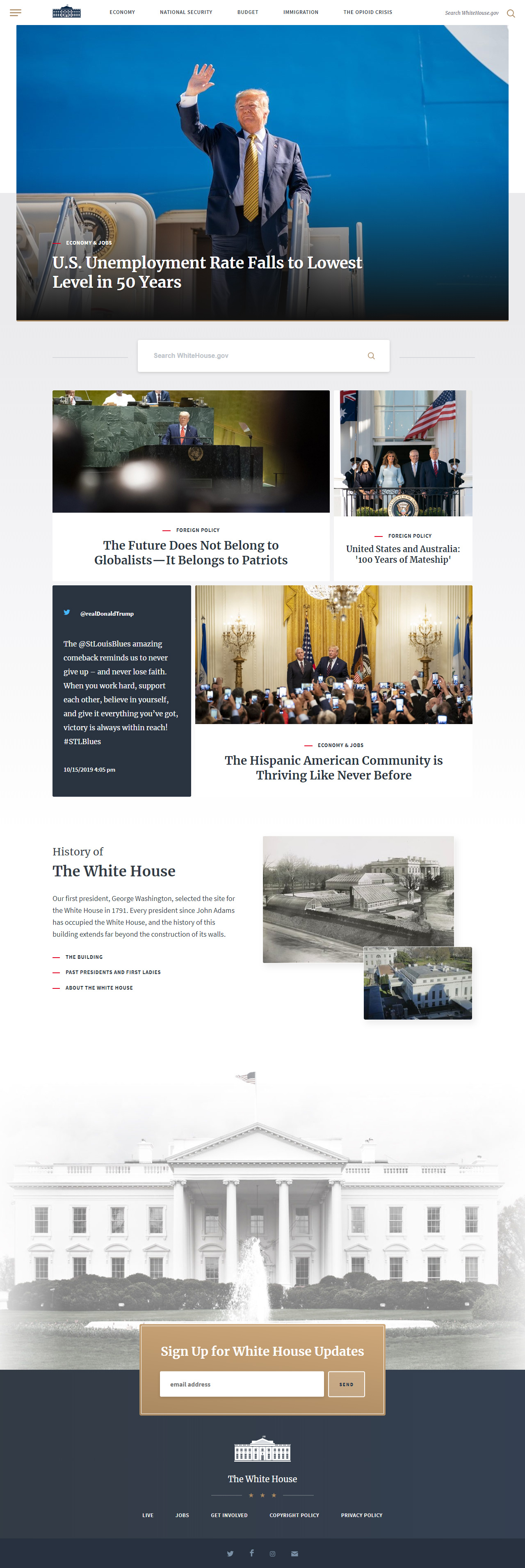 The White House website in 2019
