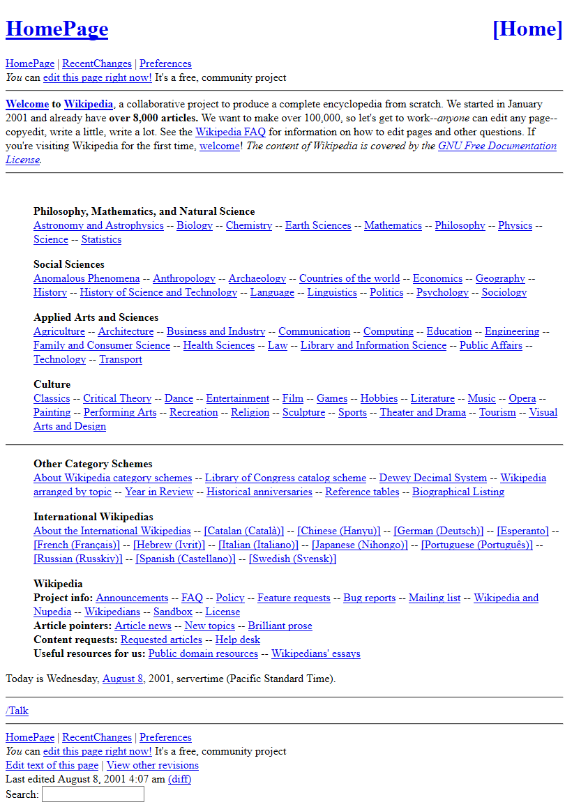 Wikipedia website in 2001