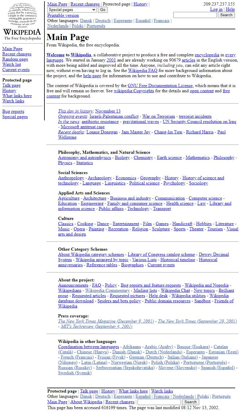 Wikipedia website in 2002