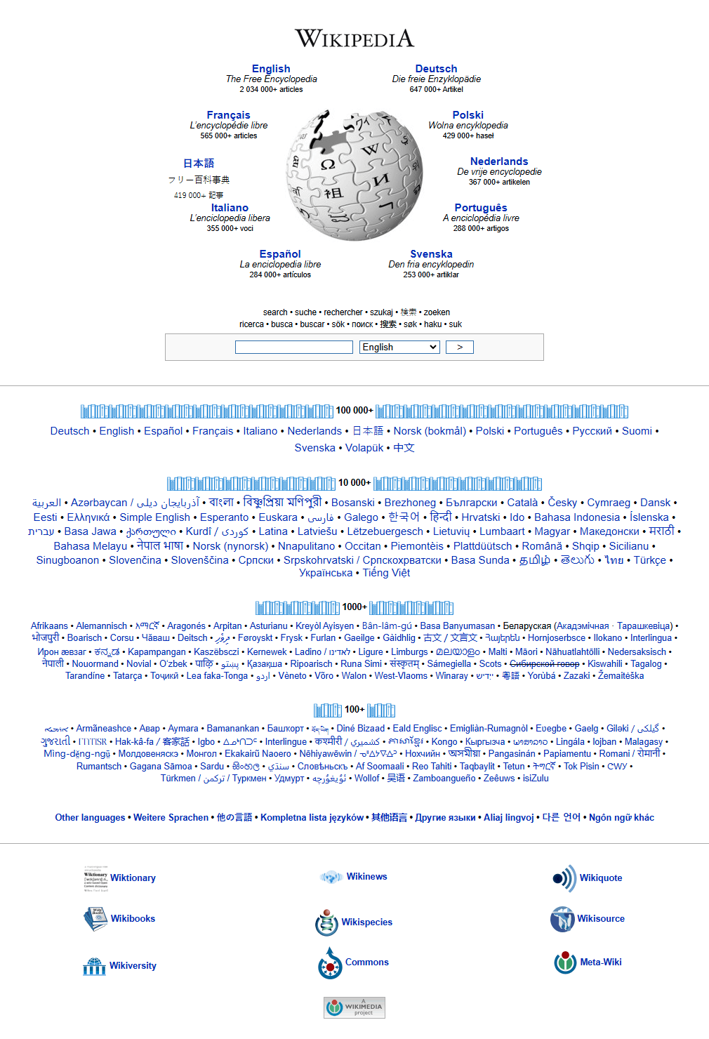Wikipedia website in 2007
